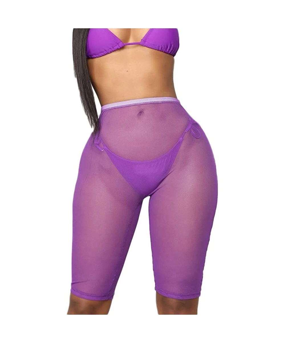 Cover-Ups Womens Swimsuit Bottom Cover Up Pants Perspective Sheer Mesh See Through Pants - Purple - CV18QQ3DD5H