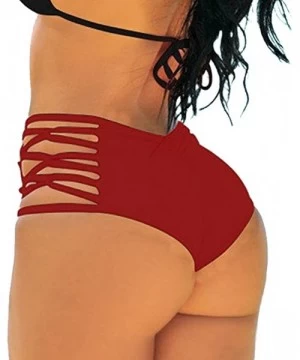 Tankinis Women's Sexy High Waist Bikini Bottom Strappy Cutouts Briefs with Tummy Control Design - 1 Red - CS18M8272MK