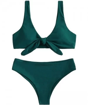 Sets Women's Sexy Bikini Swimsuit Tie Knot Front Swimwear Set - Detachable-green - CK18LYUXYA3