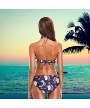 Sets Women's Chic Summer Hot 2 Piece Halter Neack High Waist Padded Sexy Swimsuit - Unicorn - CK18GG4IC07