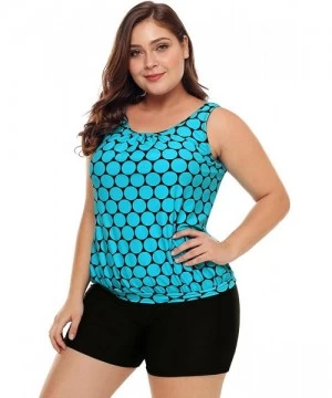 Tankinis Womens Plus Size Racerback Tankini Set Two Piece Swimwear with Boyshort - Light Blue - CA18E5HR7CW