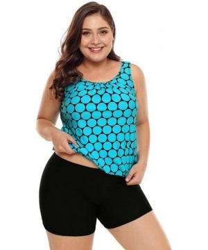 Tankinis Womens Plus Size Racerback Tankini Set Two Piece Swimwear with Boyshort - Light Blue - CA18E5HR7CW