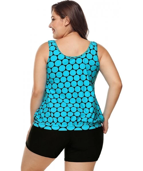 Tankinis Womens Plus Size Racerback Tankini Set Two Piece Swimwear with Boyshort - Light Blue - CA18E5HR7CW