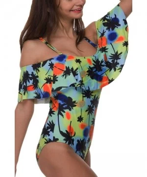 One-Pieces Women One Piece Bathing Suit Printed Shoulder Straps Ruched Swimwear Bikini Swimsuits - 1 Blue - CF18R24MC0O