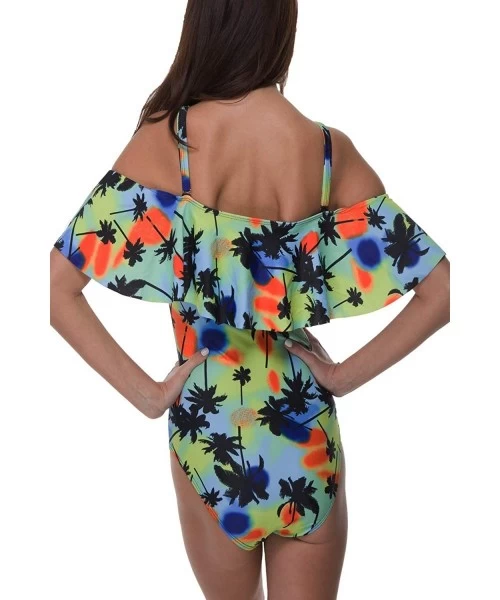 One-Pieces Women One Piece Bathing Suit Printed Shoulder Straps Ruched Swimwear Bikini Swimsuits - 1 Blue - CF18R24MC0O