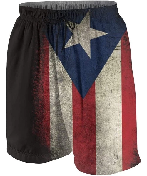 Board Shorts Extreme Comfort Swim Trunks Big & Tall Half Pants for Men Boy Fast Dry Sportwear - Vintage Puerto Rico Flag Blac...