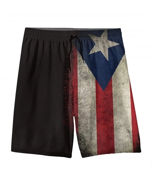 Board Shorts Extreme Comfort Swim Trunks Big & Tall Half Pants for Men Boy Fast Dry Sportwear - Vintage Puerto Rico Flag Blac...