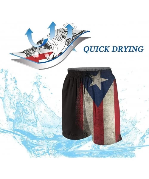 Board Shorts Extreme Comfort Swim Trunks Big & Tall Half Pants for Men Boy Fast Dry Sportwear - Vintage Puerto Rico Flag Blac...