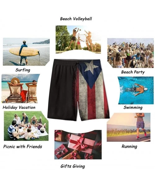 Board Shorts Extreme Comfort Swim Trunks Big & Tall Half Pants for Men Boy Fast Dry Sportwear - Vintage Puerto Rico Flag Blac...