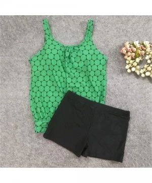 Board Shorts Women Modest Two Piece Swimsuit Tank Polka dots Print Slimming Tankini Set with Boyleg Swimwear - Green - CS1955...