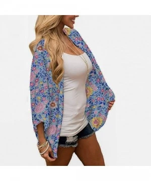 Cover-Ups Chiffon Floral Womens Kimono Cardigan Cover Up - Light Blue - CG19C8SUHD0