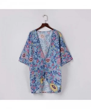 Cover-Ups Chiffon Floral Womens Kimono Cardigan Cover Up - Light Blue - CG19C8SUHD0