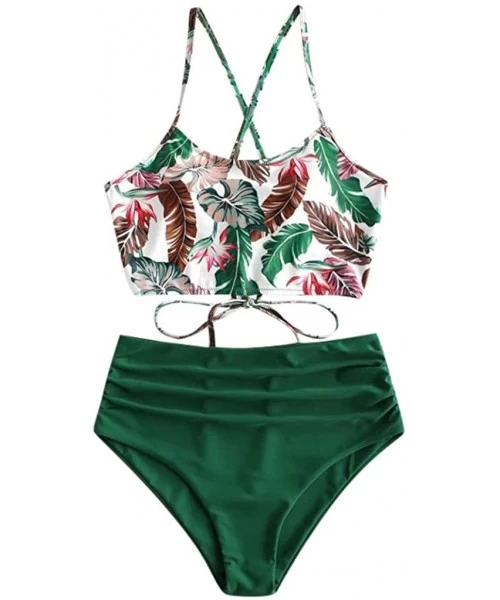 Sets Womens High Waisted Bikini- Sexy Two Piece Swimsuit Bathing Suit Swimwear - Green - CS1966DHD33