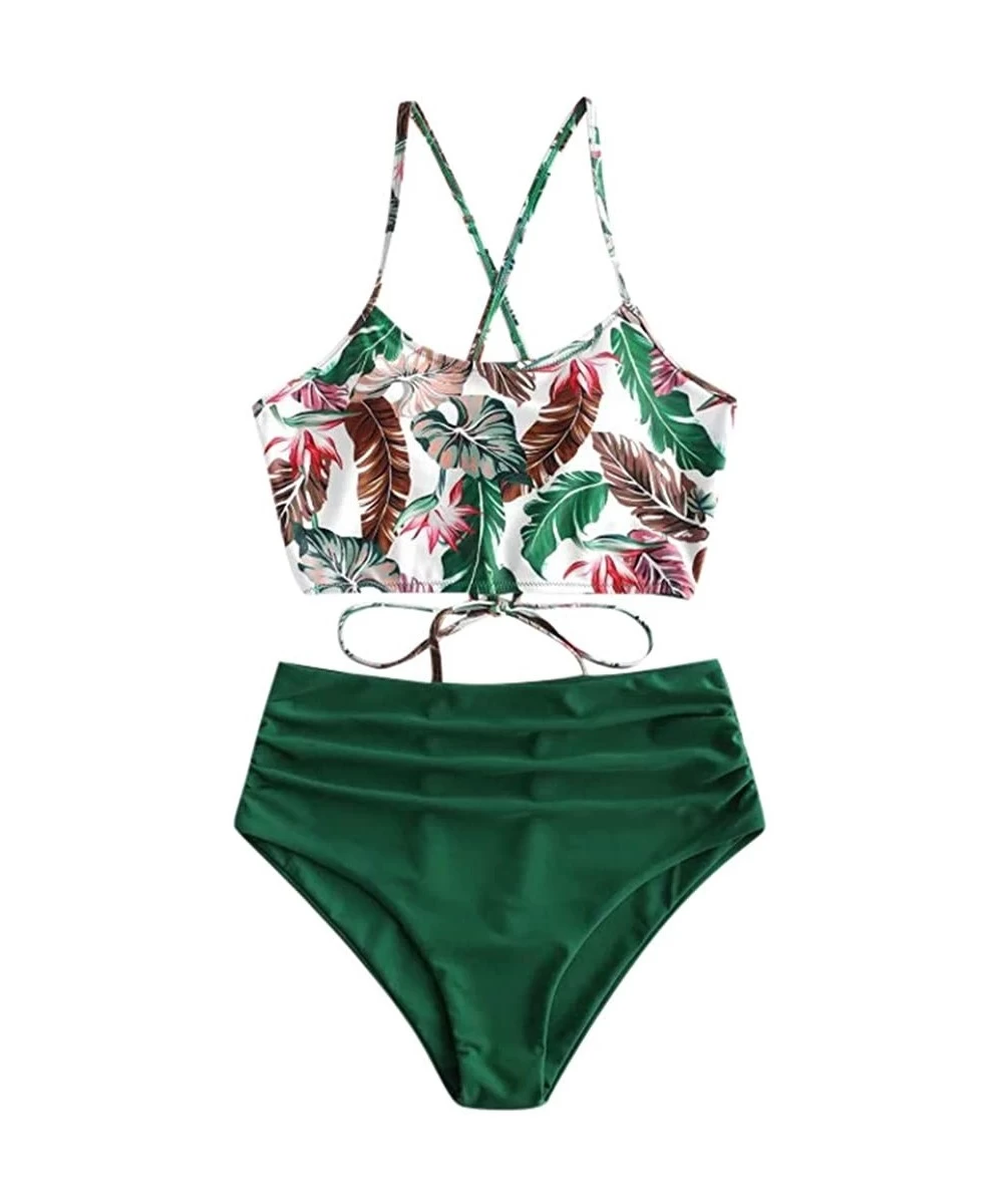 Sets Womens High Waisted Bikini- Sexy Two Piece Swimsuit Bathing Suit Swimwear - Green - CS1966DHD33