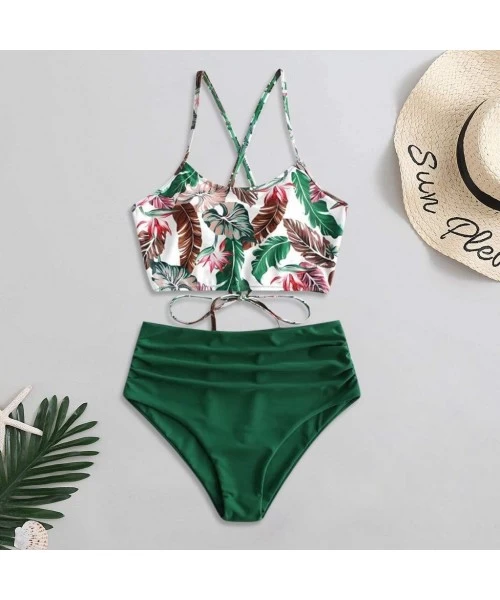 Sets Womens High Waisted Bikini- Sexy Two Piece Swimsuit Bathing Suit Swimwear - Green - CS1966DHD33