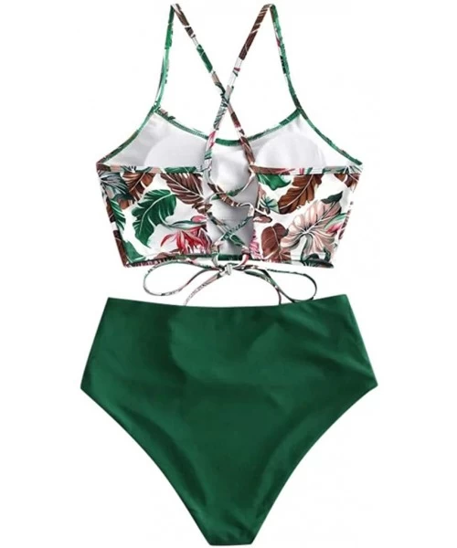 Sets Womens High Waisted Bikini- Sexy Two Piece Swimsuit Bathing Suit Swimwear - Green - CS1966DHD33