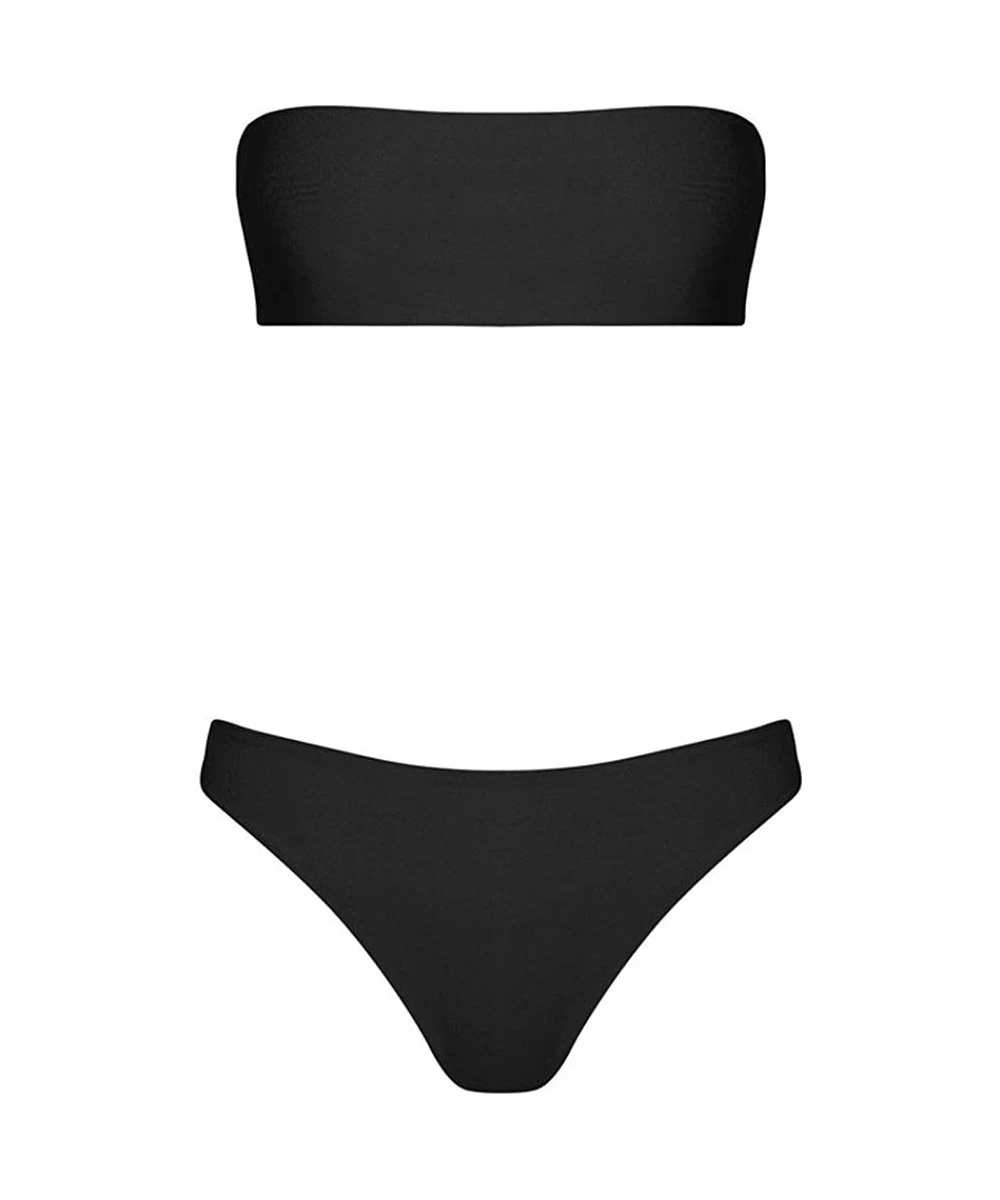 Sets Women Two Piece Swimsuits Tummy Control Bandeau Ruched Swimwear High Waisted Bathing Suit Push Up Bikini Sets X 3 Black ...