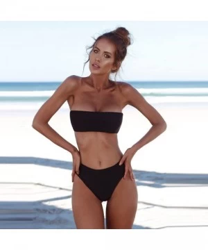 Sets Women Two Piece Swimsuits Tummy Control Bandeau Ruched Swimwear High Waisted Bathing Suit Push Up Bikini Sets X 3 Black ...