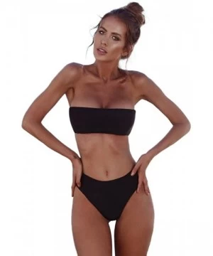 Sets Women Two Piece Swimsuits Tummy Control Bandeau Ruched Swimwear High Waisted Bathing Suit Push Up Bikini Sets X 3 Black ...