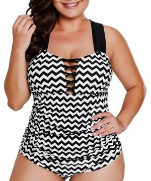 Sets Women's Plus Size Swimsuits One Piece Monokinis Swimwear Athletic Tankini - 2019-black White Zigzag - C818LE08ED9