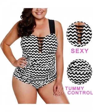 Sets Women's Plus Size Swimsuits One Piece Monokinis Swimwear Athletic Tankini - 2019-black White Zigzag - C818LE08ED9