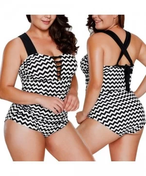 Sets Women's Plus Size Swimsuits One Piece Monokinis Swimwear Athletic Tankini - 2019-black White Zigzag - C818LE08ED9