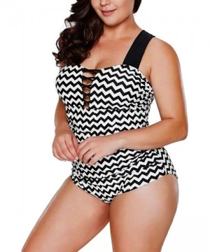 Sets Women's Plus Size Swimsuits One Piece Monokinis Swimwear Athletic Tankini - 2019-black White Zigzag - C818LE08ED9