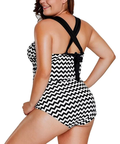 Sets Women's Plus Size Swimsuits One Piece Monokinis Swimwear Athletic Tankini - 2019-black White Zigzag - C818LE08ED9