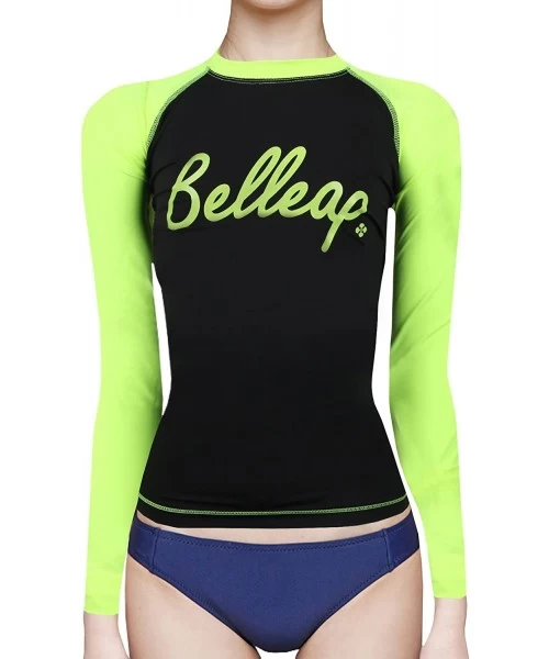 Rash Guards New Surfing Summer Beach Rash Guard Women Long Sleeve Shirt Swimwear Swimsuit - R0521/Neon Green Black - CH123EETPXN