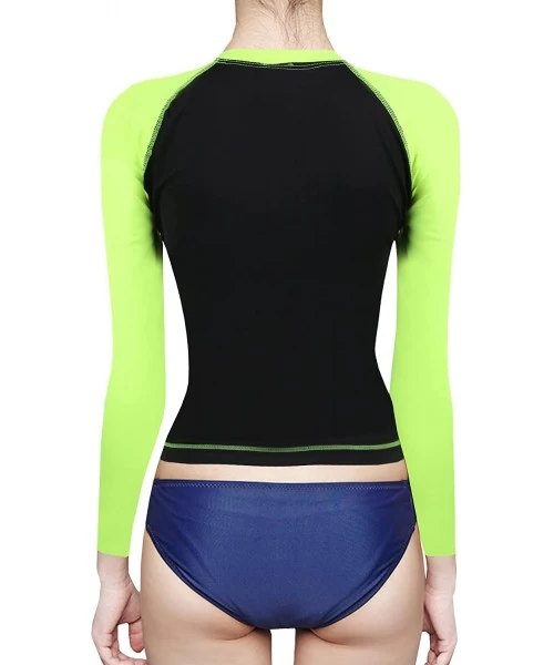 Rash Guards New Surfing Summer Beach Rash Guard Women Long Sleeve Shirt Swimwear Swimsuit - R0521/Neon Green Black - CH123EETPXN