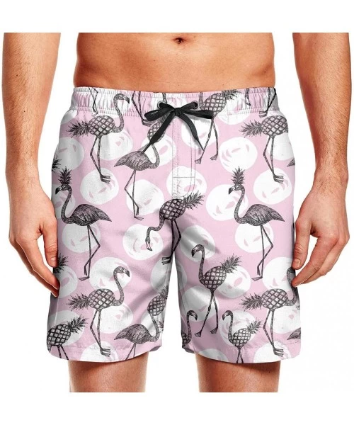 Board Shorts Men's Sportwear Quick Dry Board Shorts Grunge Urban Pattern with Monster Swim Trunks - Half Flamingo and - CE18O...