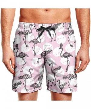 Board Shorts Men's Sportwear Quick Dry Board Shorts Grunge Urban Pattern with Monster Swim Trunks - Half Flamingo and - CE18O...