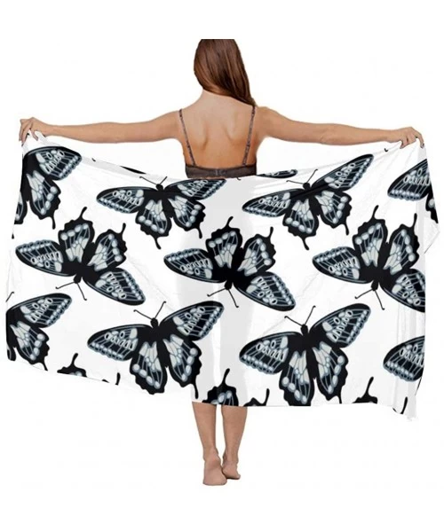 Cover-Ups Women Chiffon Sarong Beach Bikini Cover Up Wedding Party Shawls Wraps - Bright Butterflies Hand - C519CACH6CD