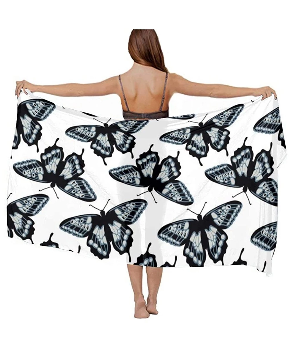 Cover-Ups Women Chiffon Sarong Beach Bikini Cover Up Wedding Party Shawls Wraps - Bright Butterflies Hand - C519CACH6CD