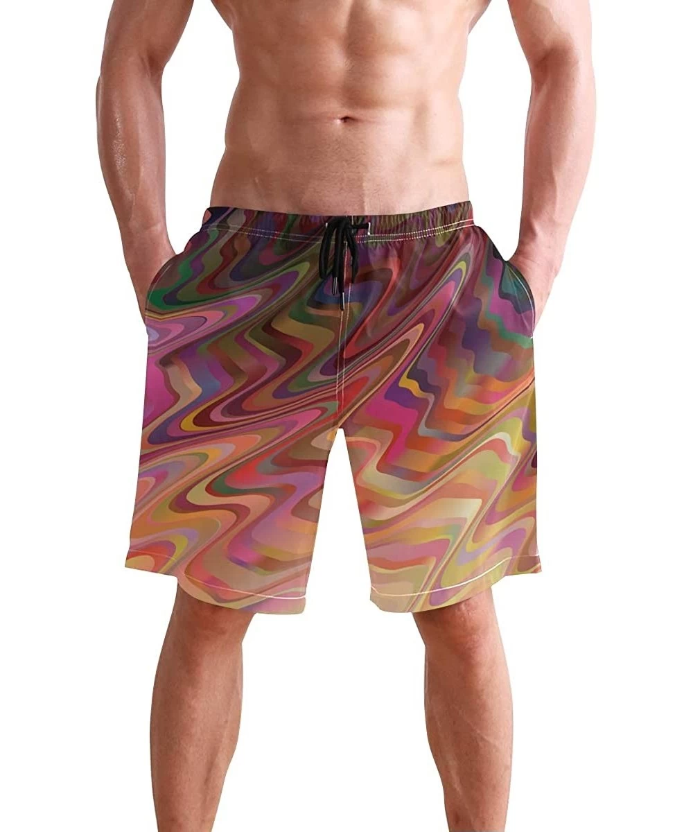 Board Shorts Mens Swim Trunks Anchors Starfish Beach Board Shorts - Dark Pink - CX18NX8U4OA