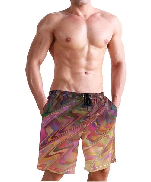 Board Shorts Mens Swim Trunks Anchors Starfish Beach Board Shorts - Dark Pink - CX18NX8U4OA