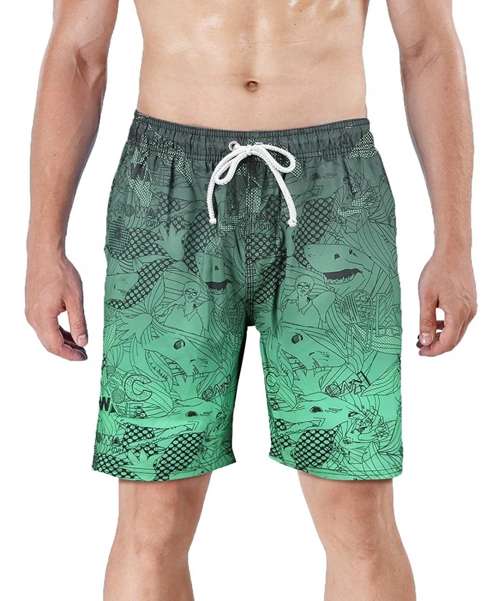 Board Shorts Men's Swim Trunk Beach Shorts - Green Gradient - CA18KE8MWS2