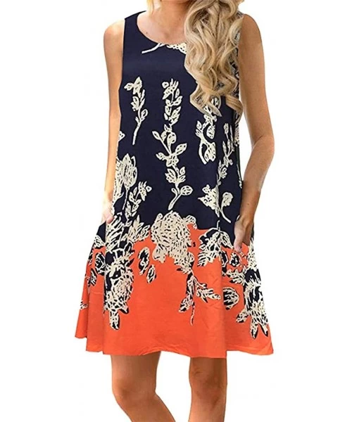 Cover-Ups Womens Summer Sleeveless Beach Dress Loose Swinsuit Sundress with Pockets Plus Size - Z-orange Floral - CT196YXR2LG