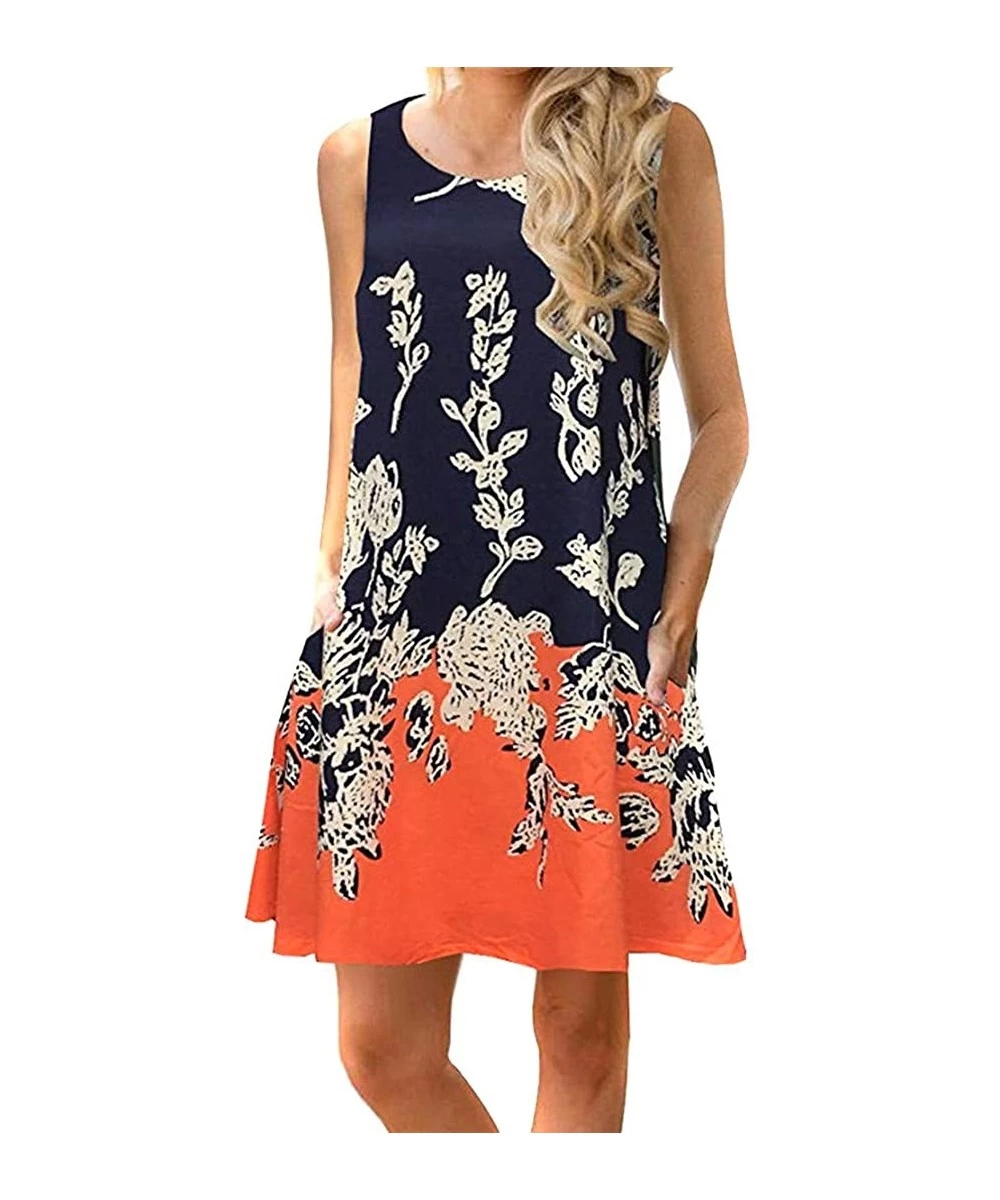 Cover-Ups Womens Summer Sleeveless Beach Dress Loose Swinsuit Sundress with Pockets Plus Size - Z-orange Floral - CT196YXR2LG