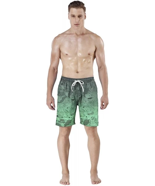 Board Shorts Men's Swim Trunk Beach Shorts - Green Gradient - CA18KE8MWS2