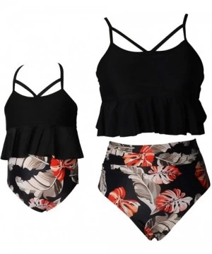 Sets Mommy and Me Swimsuits Two Piece Swimwear Matching Family High Waisted Bikini - Black - CP196UL45E0