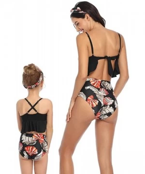 Sets Mommy and Me Swimsuits Two Piece Swimwear Matching Family High Waisted Bikini - Black - CP196UL45E0