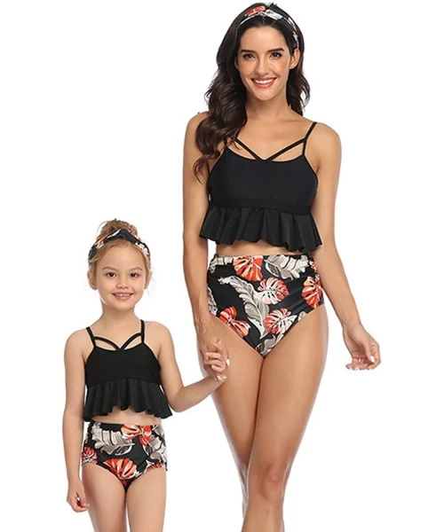 Sets Mommy and Me Swimsuits Two Piece Swimwear Matching Family High Waisted Bikini - Black - CP196UL45E0