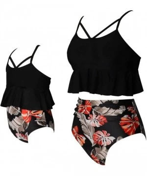 Sets Mommy and Me Swimsuits Two Piece Swimwear Matching Family High Waisted Bikini - Black - CP196UL45E0