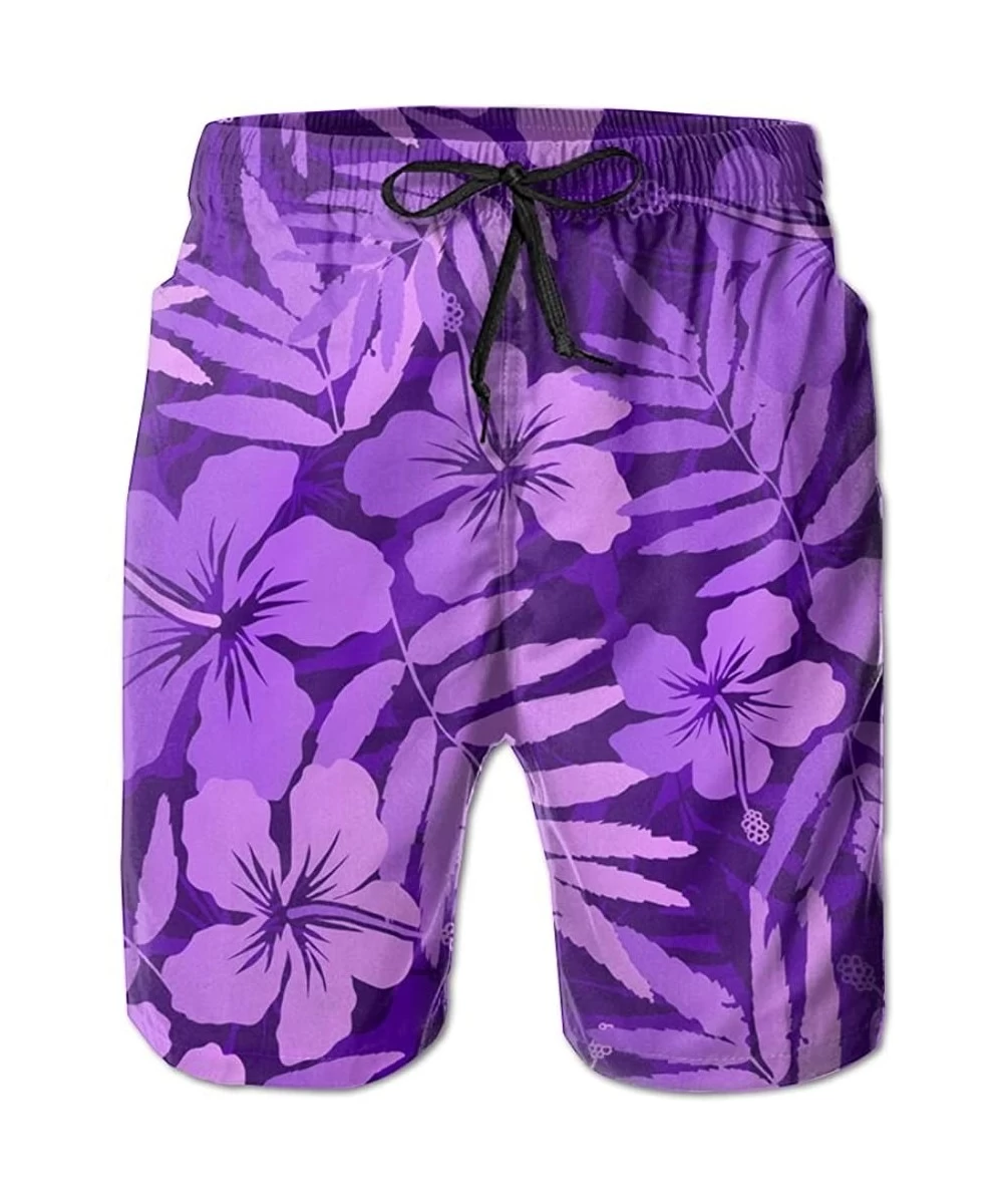 Board Shorts Mens Hawaiian Violet Tropical Flowers Breathable Beach Board Shorts Swim Trunks Quick Dry - Hawaiian Violet Trop...