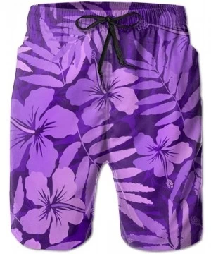 Board Shorts Mens Hawaiian Violet Tropical Flowers Breathable Beach Board Shorts Swim Trunks Quick Dry - Hawaiian Violet Trop...