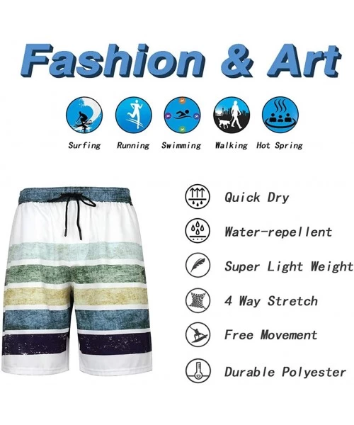 Trunks Men's Quick Dry Swim Trunks Long Palm Beach Board Shorts Bathing Suit - Stripes White - CD18WCE8RHT