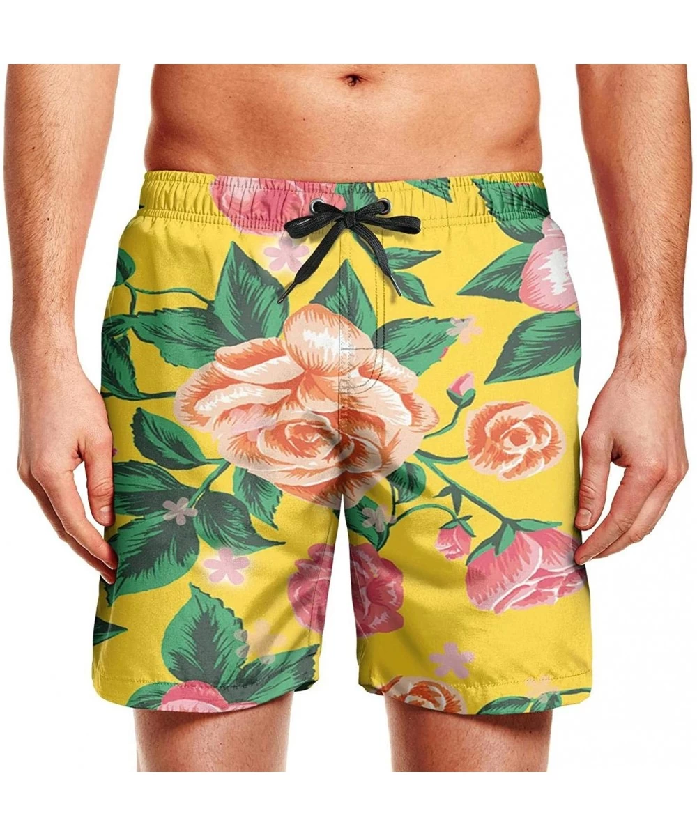 Board Shorts Mens Swim Trunks Summer Cool Quick Dry Board Shorts with Mesh Lining - Rose Flowers Pattern - CM18QA6OQLH