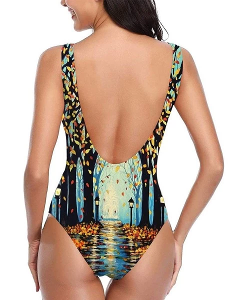 One-Pieces Wolf Moon Swimwear Women's Classic One Piece Swimsuit Bikini - Autumn Alley 2 - C419DAYDG09