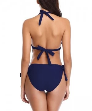 One-Pieces Monokini Swimsuit for Women One Piece Bathing Suits Tummy Control Cutout Swimwear - Navy Blue - C718Q7QEKE5